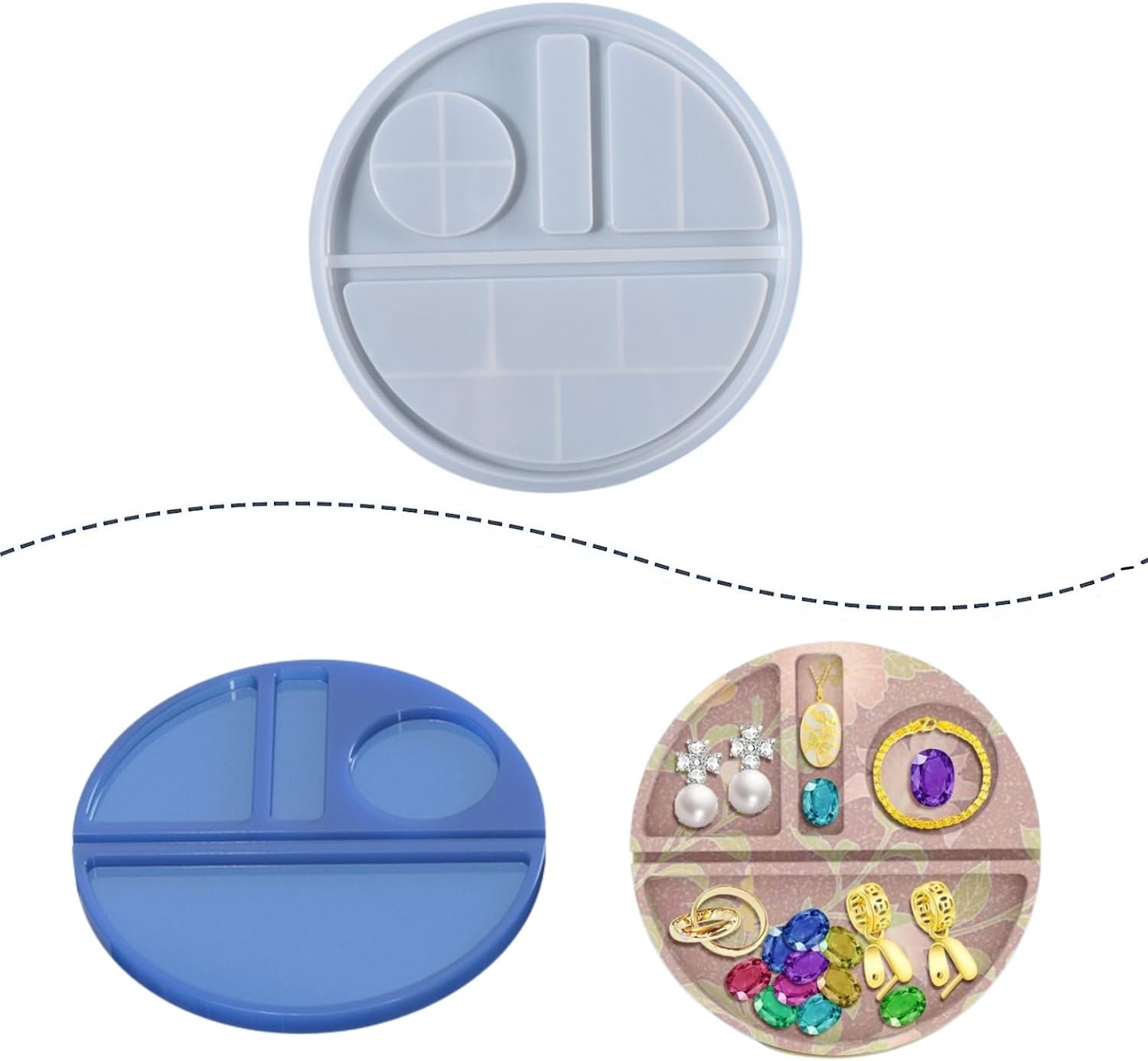 Molde de bandeja rodante para resina, bandeja de almacenamiento de maquillaje, molde de fundición epoxi cosmético, molde redondo de silicona para