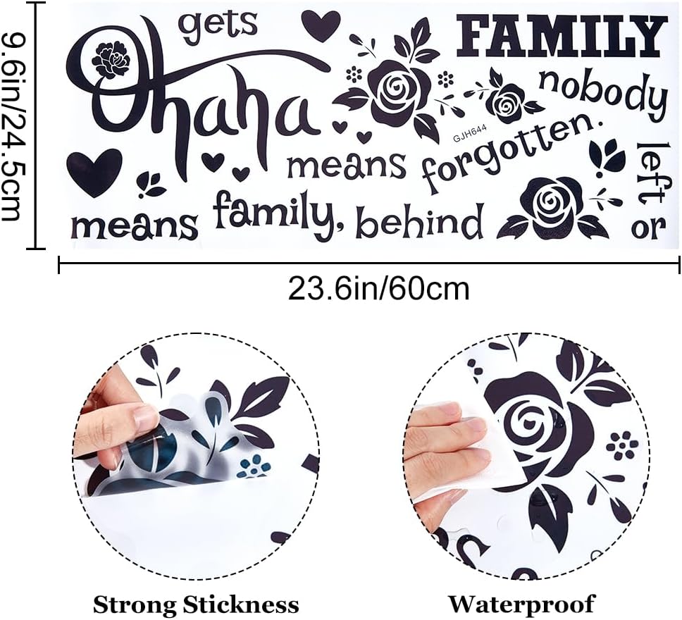PLIGREAT Ohana Means – Calcomanías de pared con citas familiares, vinilo extraíble para sala de estar, dormitorio, sofá, fondo de TV, pasillo,