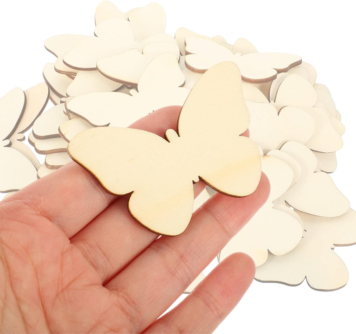 50 piezas de mariposas para adultos, madera natural en blanco en blanco con forma de mariposa, recortes para manualidades, boda, decoración del