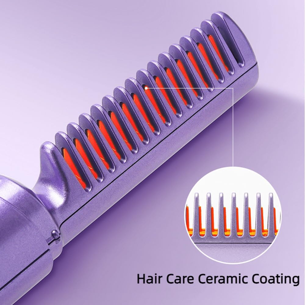 Mini alisador de pelo recargable, cepillo alisador de pelo inalámbrico, mini peine de pelo recargable, alisado de cabello recargable (morado)