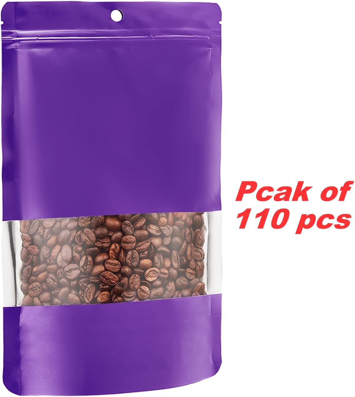 Paquete de 110 bolsas con cierre hermético metálico mate con ventana frontal transparente, bolsas resellables de color sólido resellables para