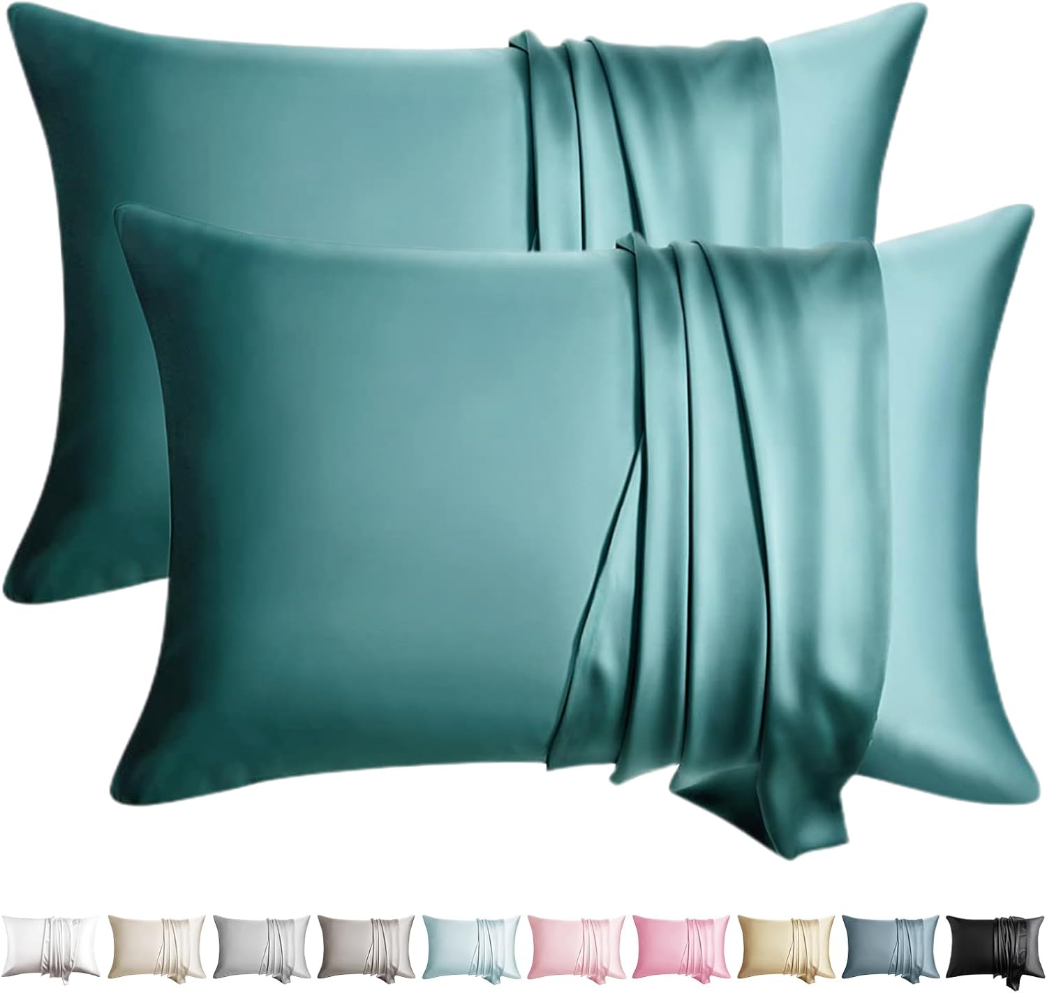 WLOSJ Juego de 2 fundas de almohada 100% seda para cabello y piel, tamaño Queen, 19 Momme, seda de morera, suave, transpirable, con cremallera