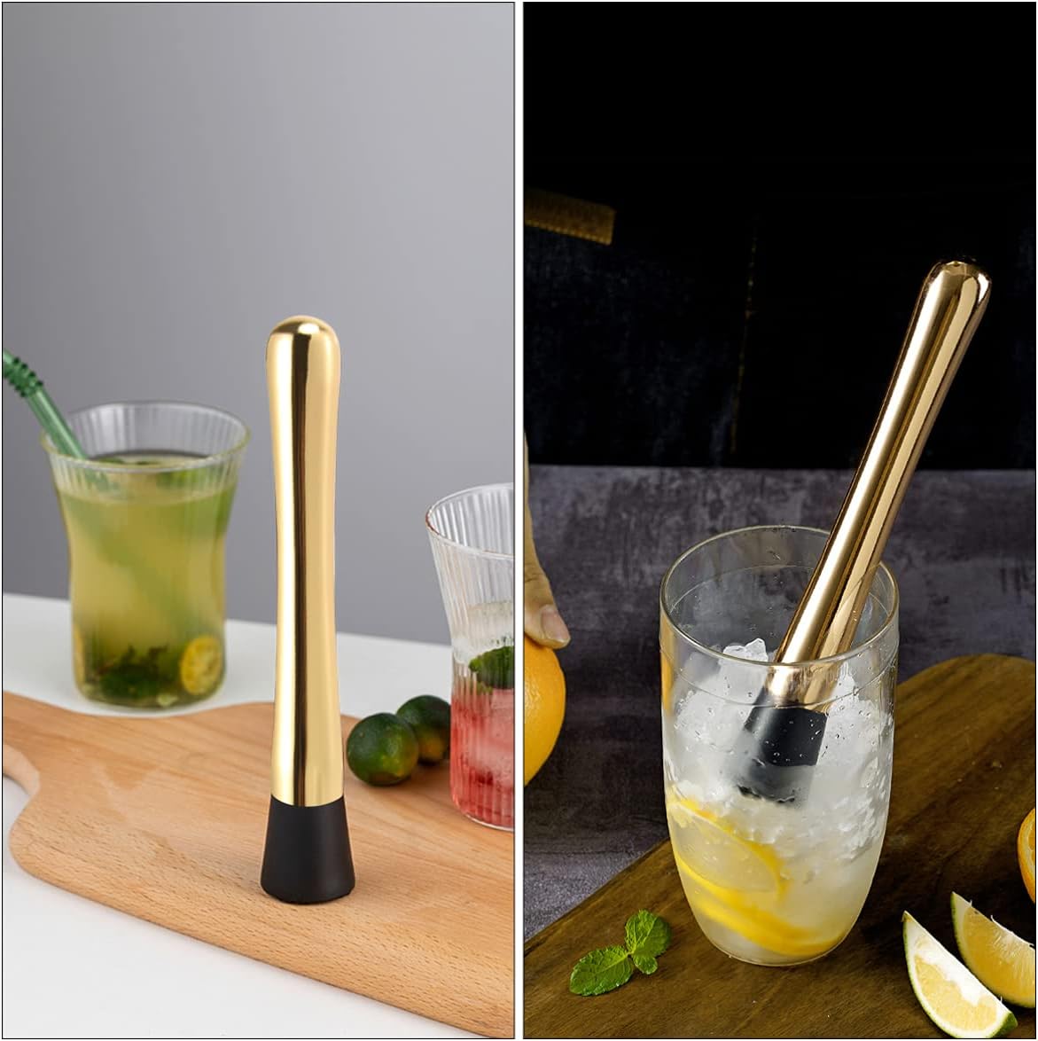 DOITOOL Herramientas de cóctel de acero inoxidable para cócteles triturados con agarre antideslizante suave para Mojito Cóctel Limón Fruta Cubo de