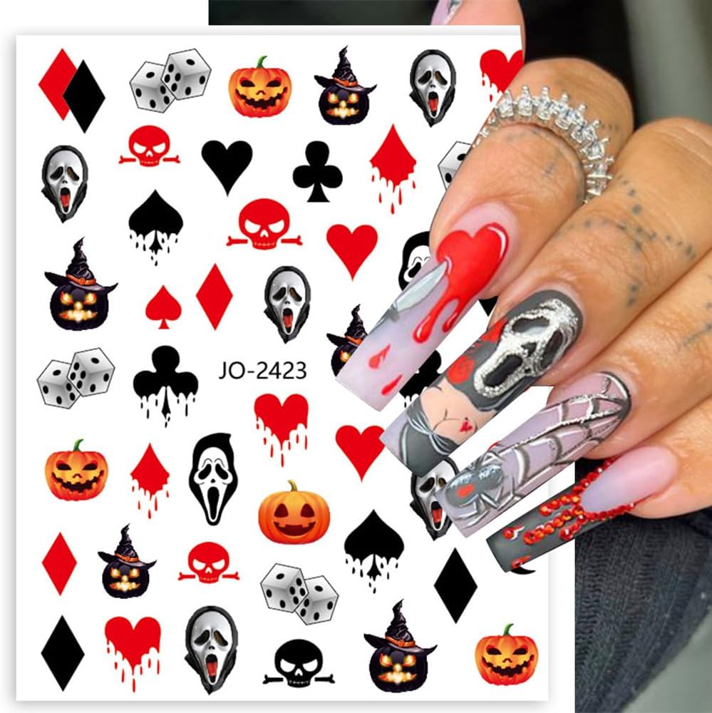 6 hojas de calcomanías de arte de uñas de Halloween 3D, autoadhesivas, bruja, gato negro, calavera, araña, calabaza, fantasma, diseño de uñas,