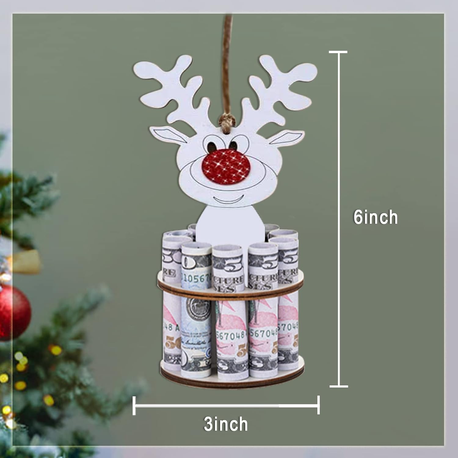 Soporte de dinero único de madera para Navidad con cordón, hecho a mano, mini árbol de Navidad, adornos de Navidad, decoración de Navidad, las