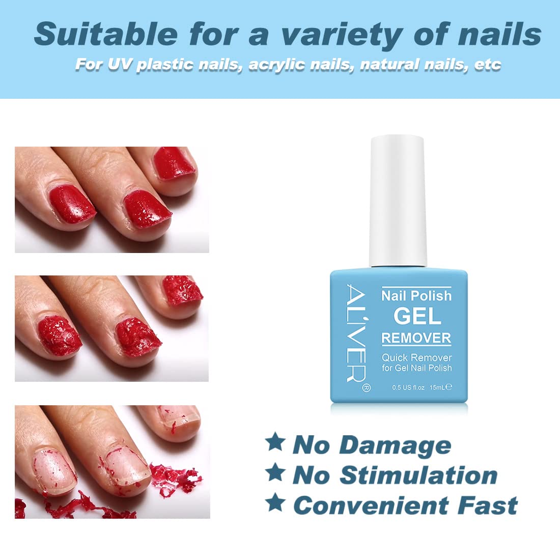 Removedor de esmalte de uñas de gel (0.5 onzas líquidas), removedor de gel para uñas, eliminación de uñas de gel con empujador de cutículas, elimina