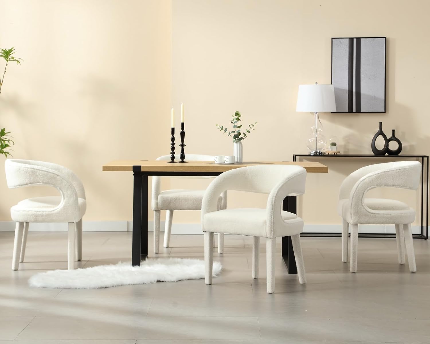 CIMOTA Juego de 2 sillas de comedor tapizadas blancas, modernas sillas de cocina y comedor, sillas de cocina Sherpa con brazosrespaldo abierto,