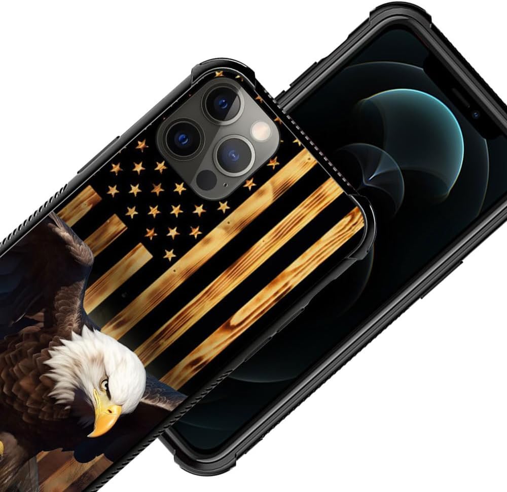 TnXee Funda compatible con iPhone 11 Pro Max, funda de grano de madera con bandera estadounidense de águila calva para iPhone 11 Pro Max, fundas