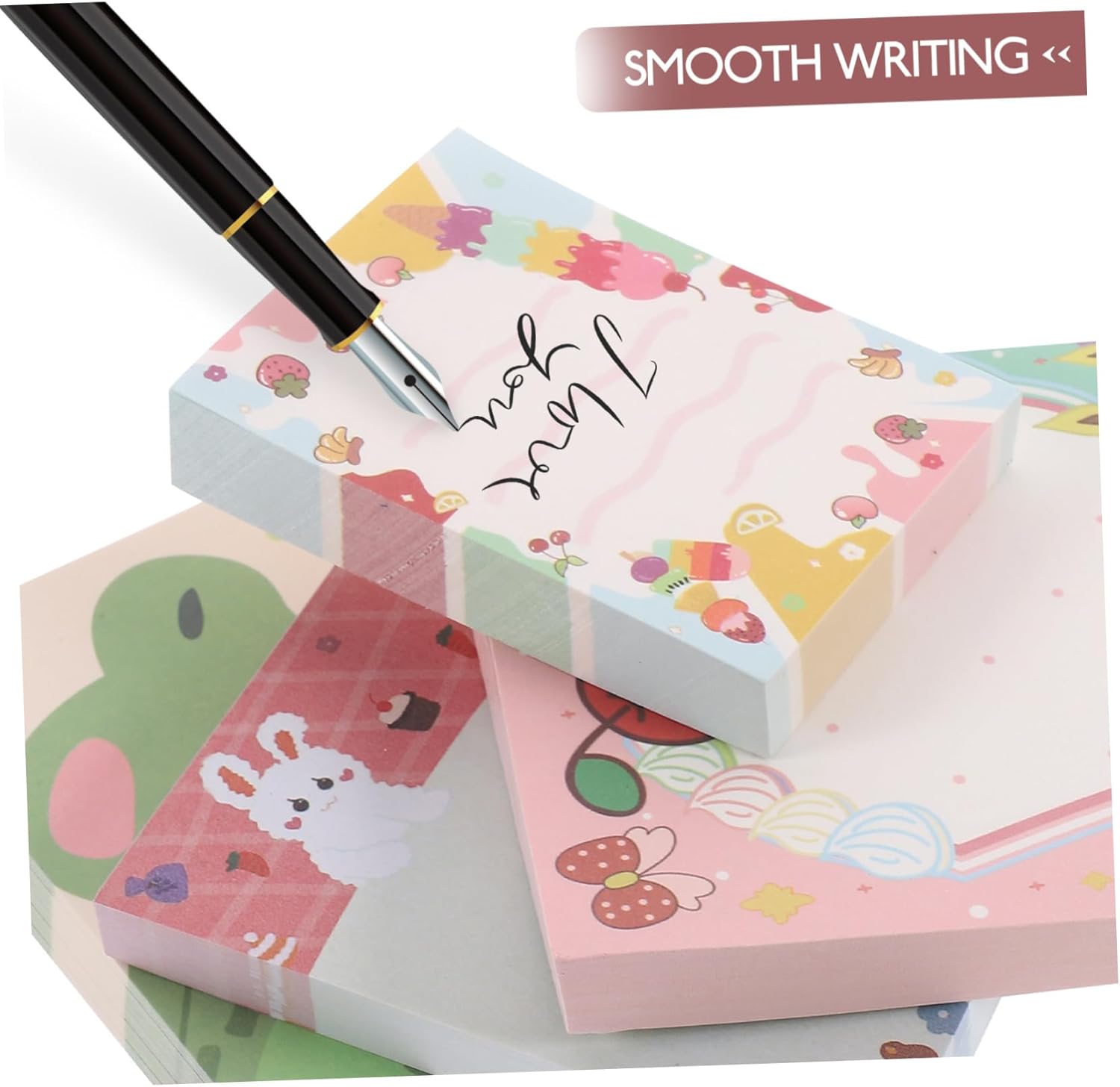 ABOOFAN 4 blocs de notas de dibujos animados Bloc de notas de escritura, suministros de oficina lindos, blocs de notas autoadhesivos, blocs de notas