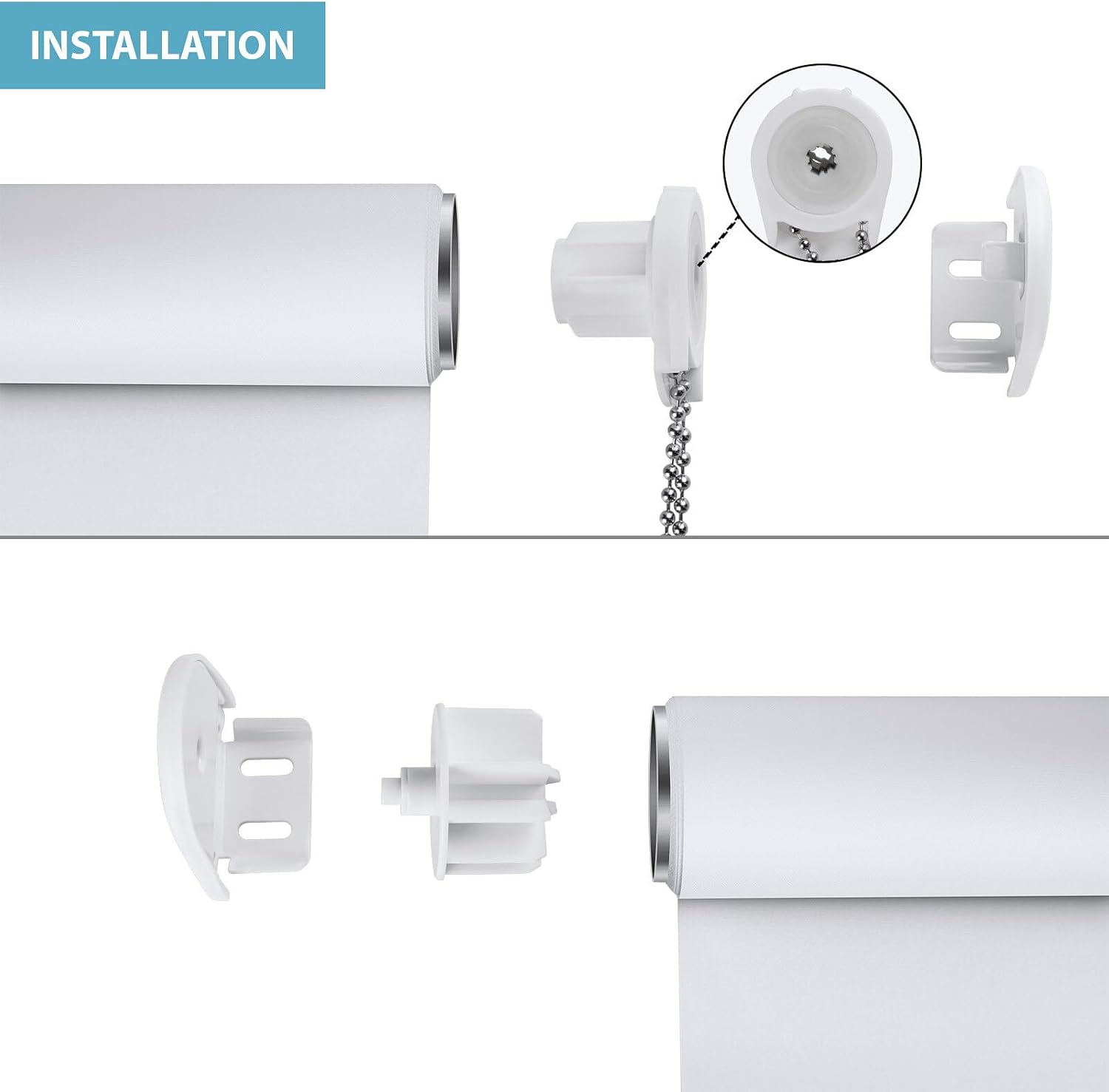 Persianas enrollables opacas para ventanas, 46 pulgadas de ancho x 72 pulgadas de alto, color blanco, persianas extraíbles para ventanas con cordón