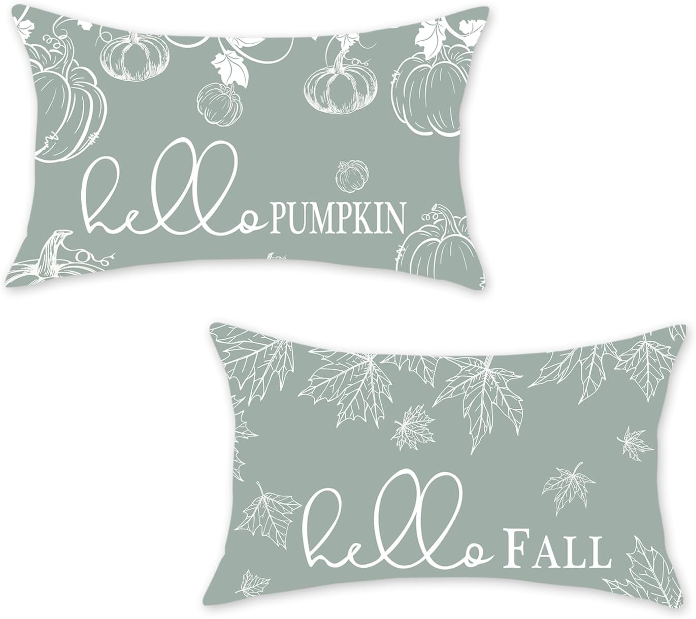 ONWAY Juego de 2 fundas de almohada otoñales de 12 x 20 pulgadas, diseño de calabaza, hojas de arce y calabaza, decoración para exteriores, patio,