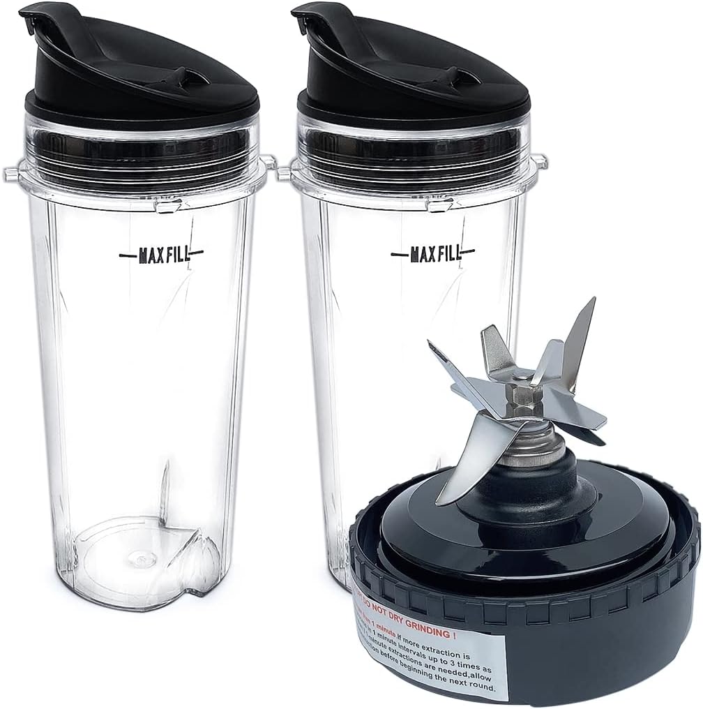 Piezas de repuesto 6 aletas Asamblea de cuchilla con 2 tazas, compatible con Ninja Blender BL201BL200BL201CBL209BL203QBK