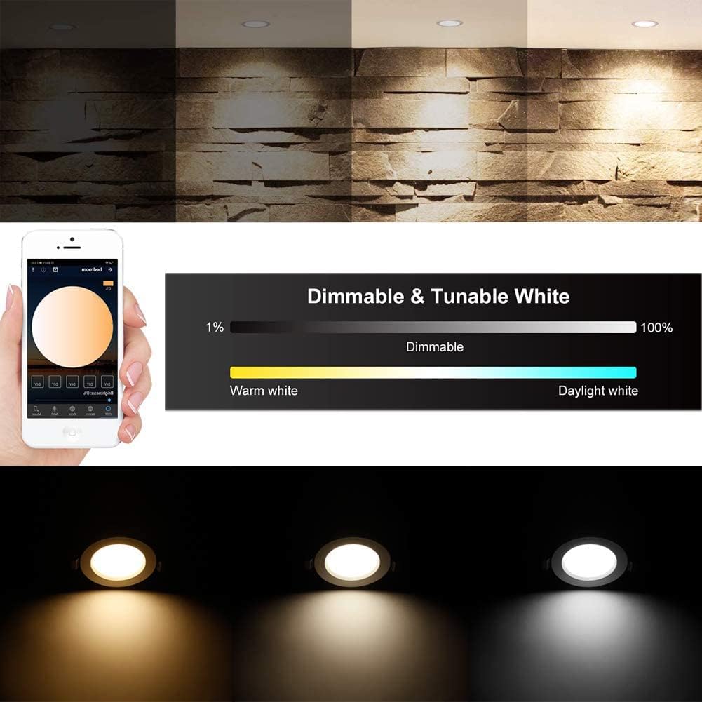 Sumaote – Kit de luces descendentes LED de 5W, inalámbricas, con control por Bluetooth, empotrables, RGBWC, 5 en 1, para iluminación de techo,