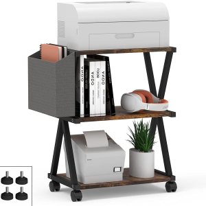VEDECASA Soporte de impresora móvil de madera de 3 niveles con bolsa de almacenamiento para organizador de oficina en casa, carrito de impresora VEDECASA Soporte de impresora móvil de madera de 3 niveles con bolsa de almacenamiento para organizador de oficina en casa, carrito de impresora