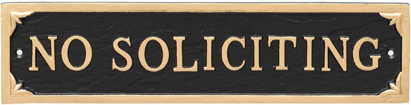 Montague Metal Products Letrero de placa de declaración de “No Soliciting State” de 11″ x 2.75″ – NegroOro