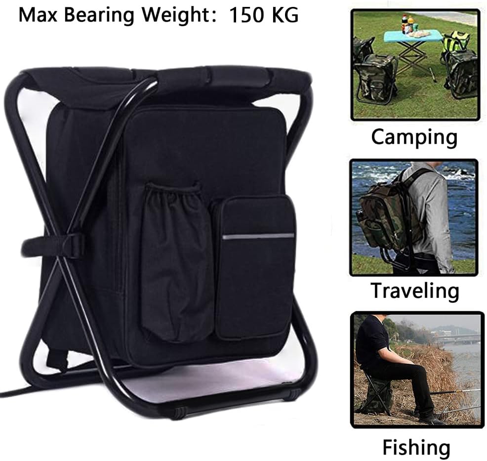 HANERDUN Mochila enfriadora 3 en 1, silla de pesca plegable, silla portátil con bolsa enfriadora de tela, silla enfriadora de lados suaves para