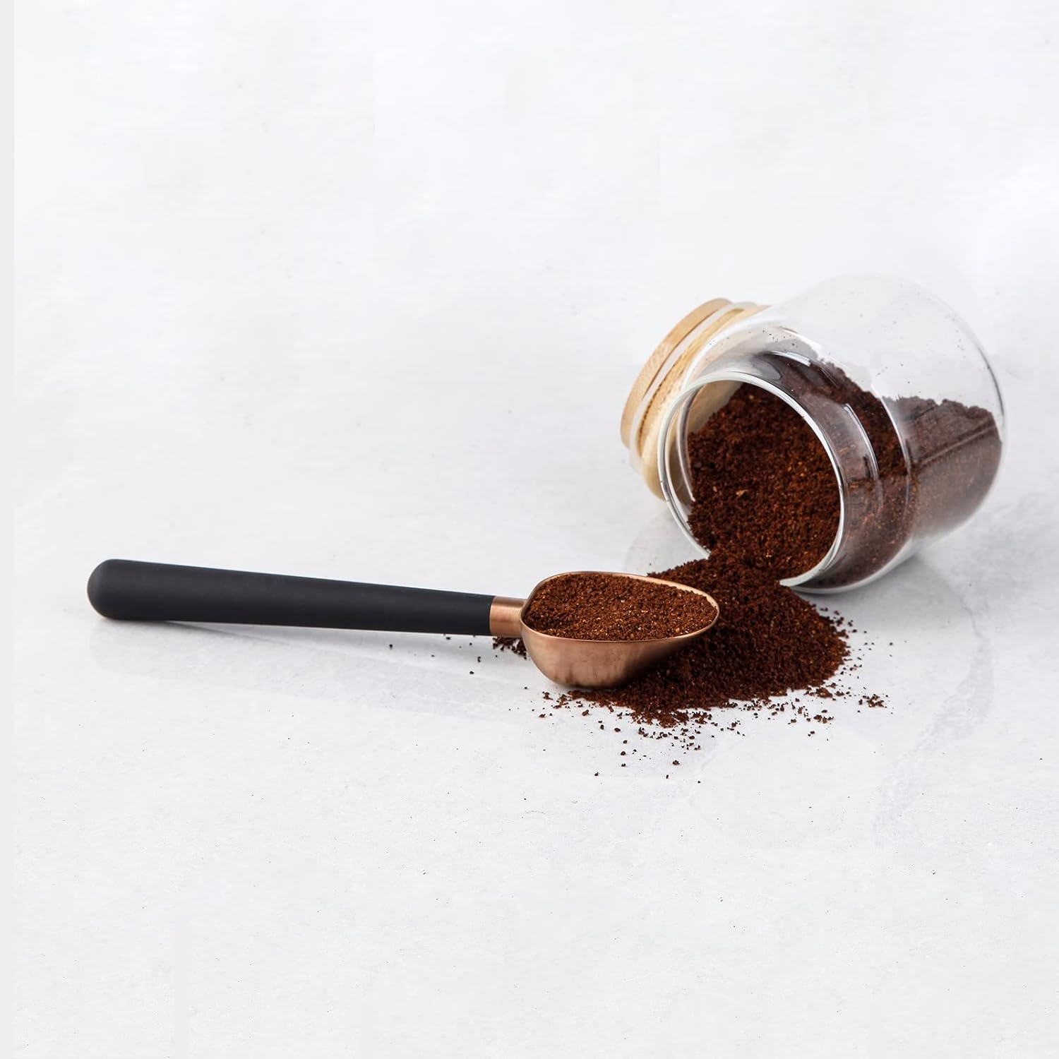 Easyworkz Cuchara de café de acero inoxidable con mango largo y hueco, cuchara medidora de 0.27 oz para café molido y té de hojas sueltas, oro rosa