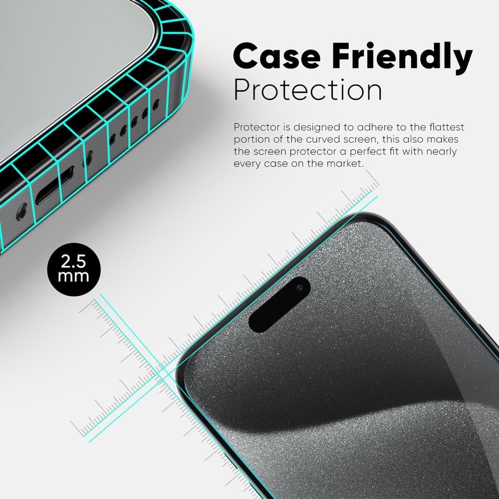 FLOLAB NanoArmour ONETIME – Funda compatible con protector de pantalla para iPhone 15 Pro, vidrio templado ultra transparente de grado militar,