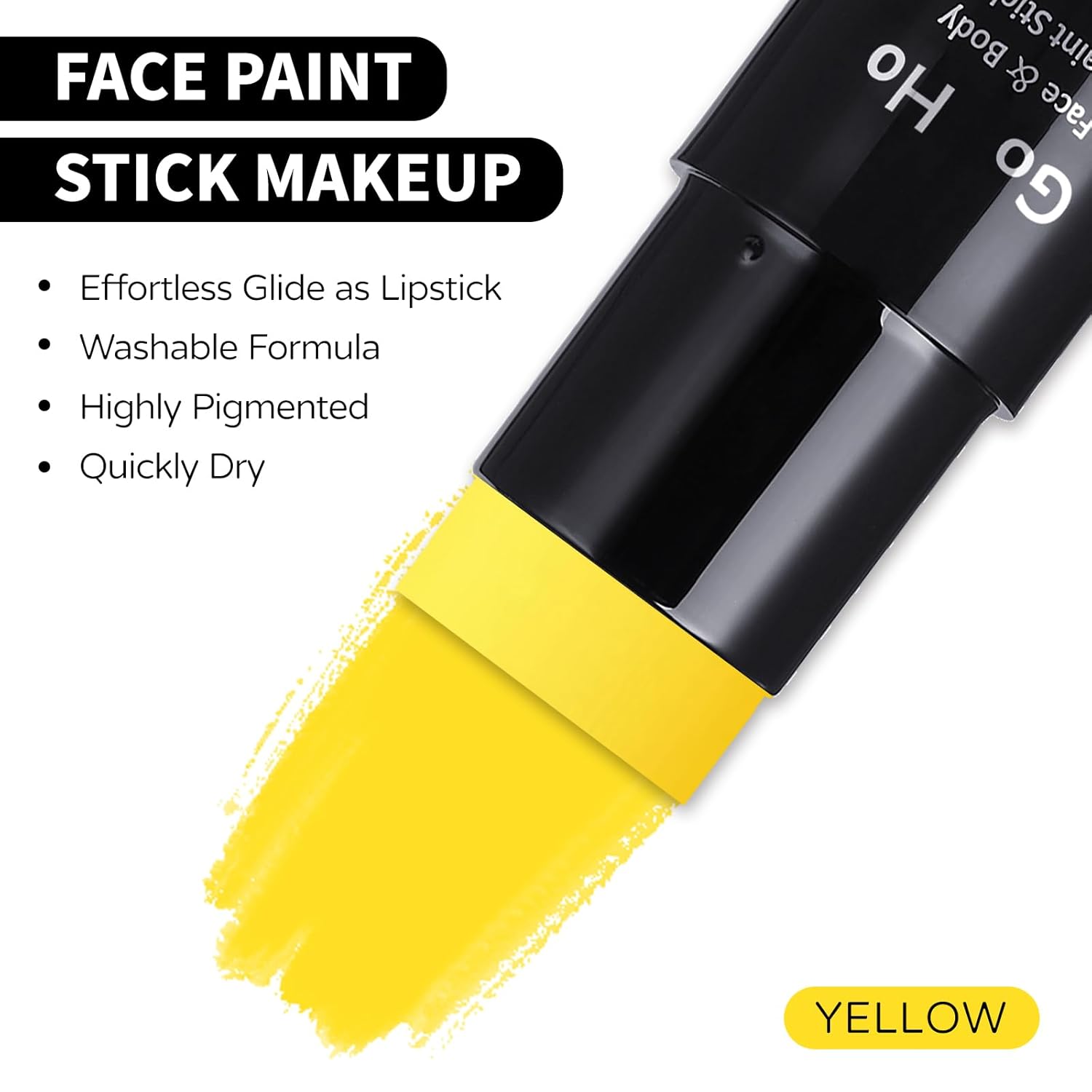 Go Ho Barra de pintura amarilla para la cara y el cuerpo, a base de agua, lavable, a base de agua, no tóxica, cobertura completa, color amarillo