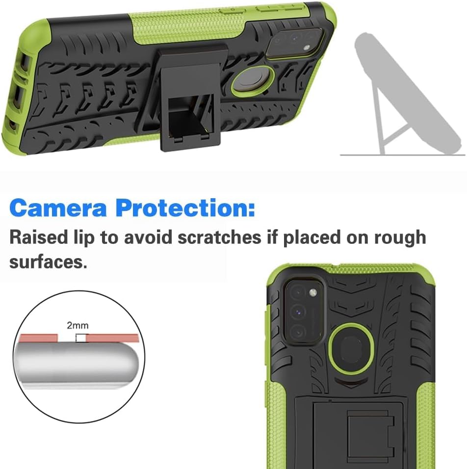 Asuwish Funda de teléfono para Samsung Galaxy M30s M21 con protector de pantalla de vidrio templado y soporte delgado, funda protectora híbrida