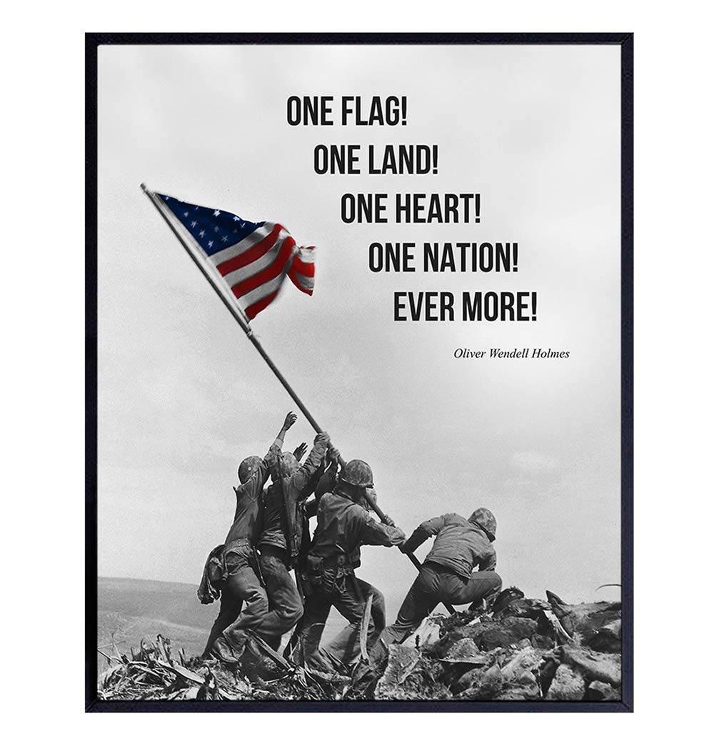 American Flag Wall Art – Marine Flag – Iwo Jima Wall Art Decorations – Marine Corps Photo – Patriotic Gifts for Men, Military Veterans – Office,