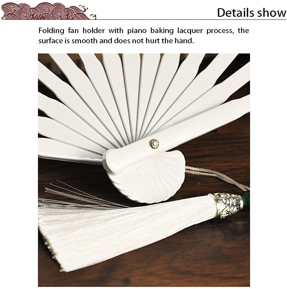 Wen Kexing – Ventilador plegable de mano con borla blanca china