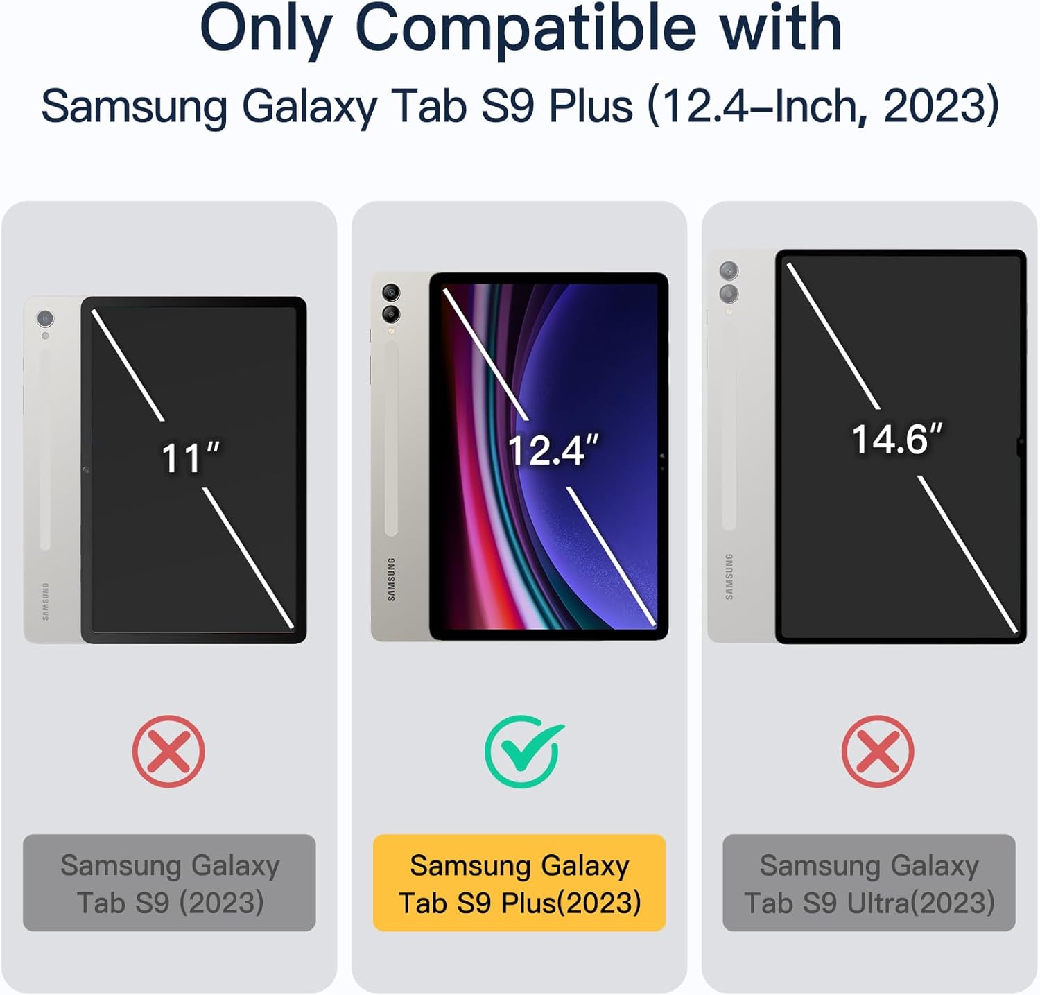 JETech Funda para Samsung Galaxy Tab S9 Plus de 12.4 pulgadas con soporte para bolígrafo S, parte trasera de policarbonato transparente