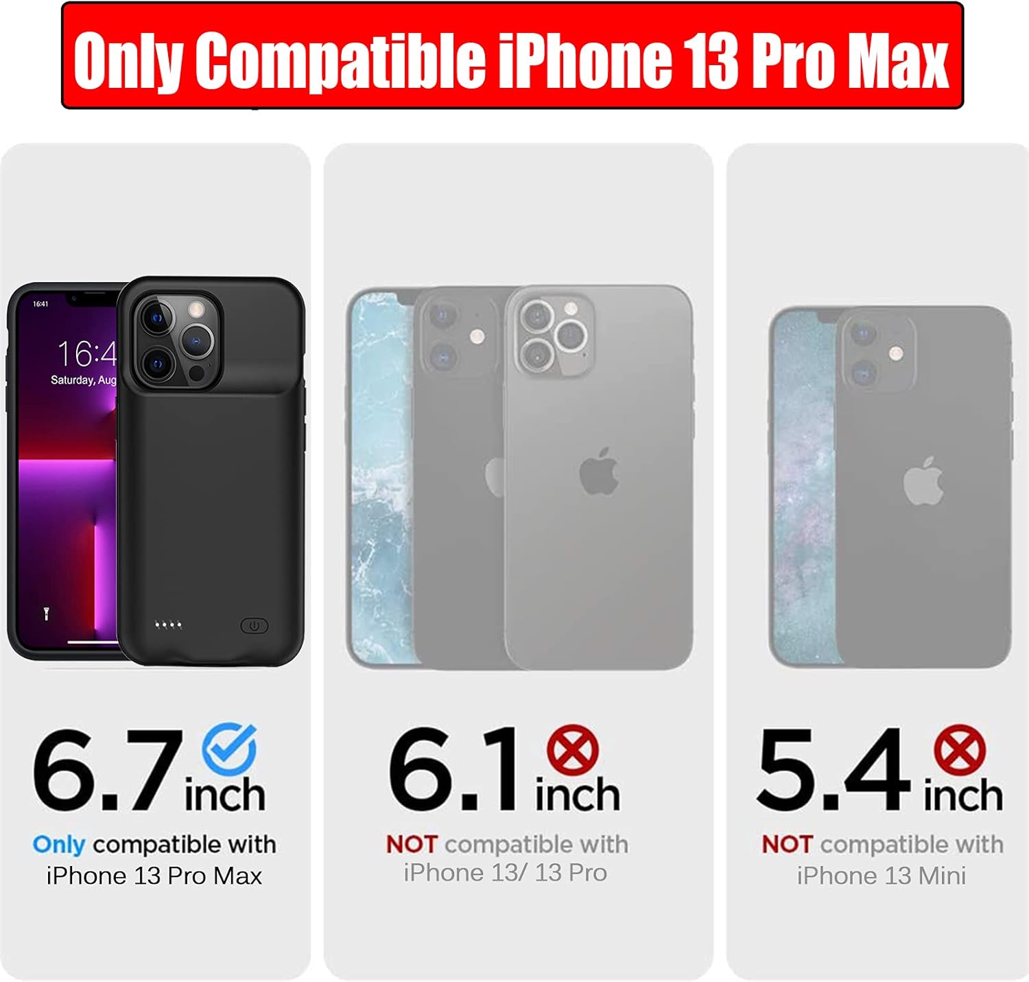 Funda de batería para iPhone 13 Pro Max, 8500mAh ultra delgada recargable inteligente portátil cubierta de carga batería extendida compatible con