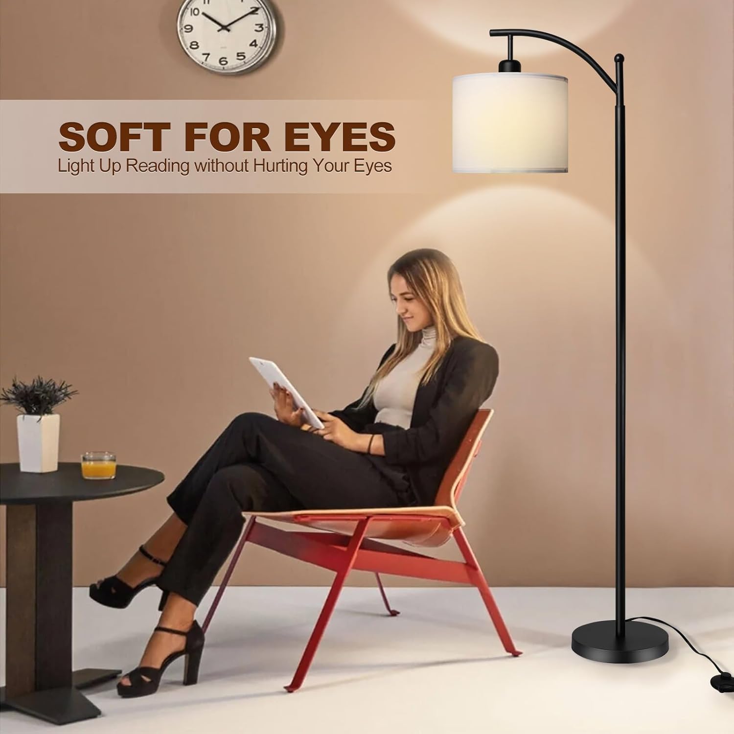 DLLT Lámpara de pie de arco con pantalla, lámpara de pie con 3 temperaturas de color, lámpara de poste alto de granja para sala de estar,