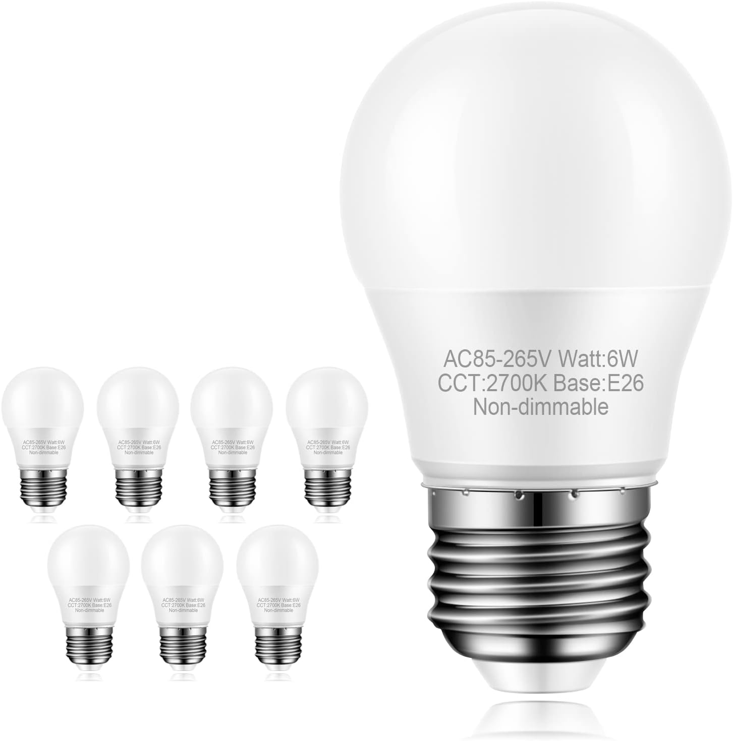 Paquete de 8 bombillas para ventilador de techo, equivalente a 60 vatios, blanco cálido 2700 K, base media E26, bombillas LED A15, bombilla LED