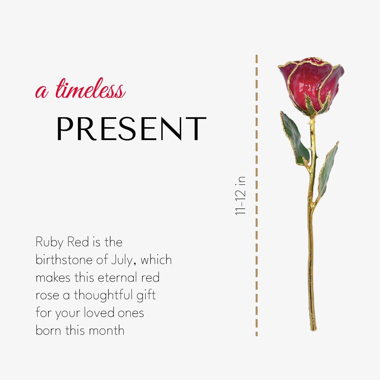 Forever Rose Rosa roja rubí bañada en oro de 24 quilates, piedra natal de julio, una rosa roja única y eterna sumergida en oro de 24 quilates,