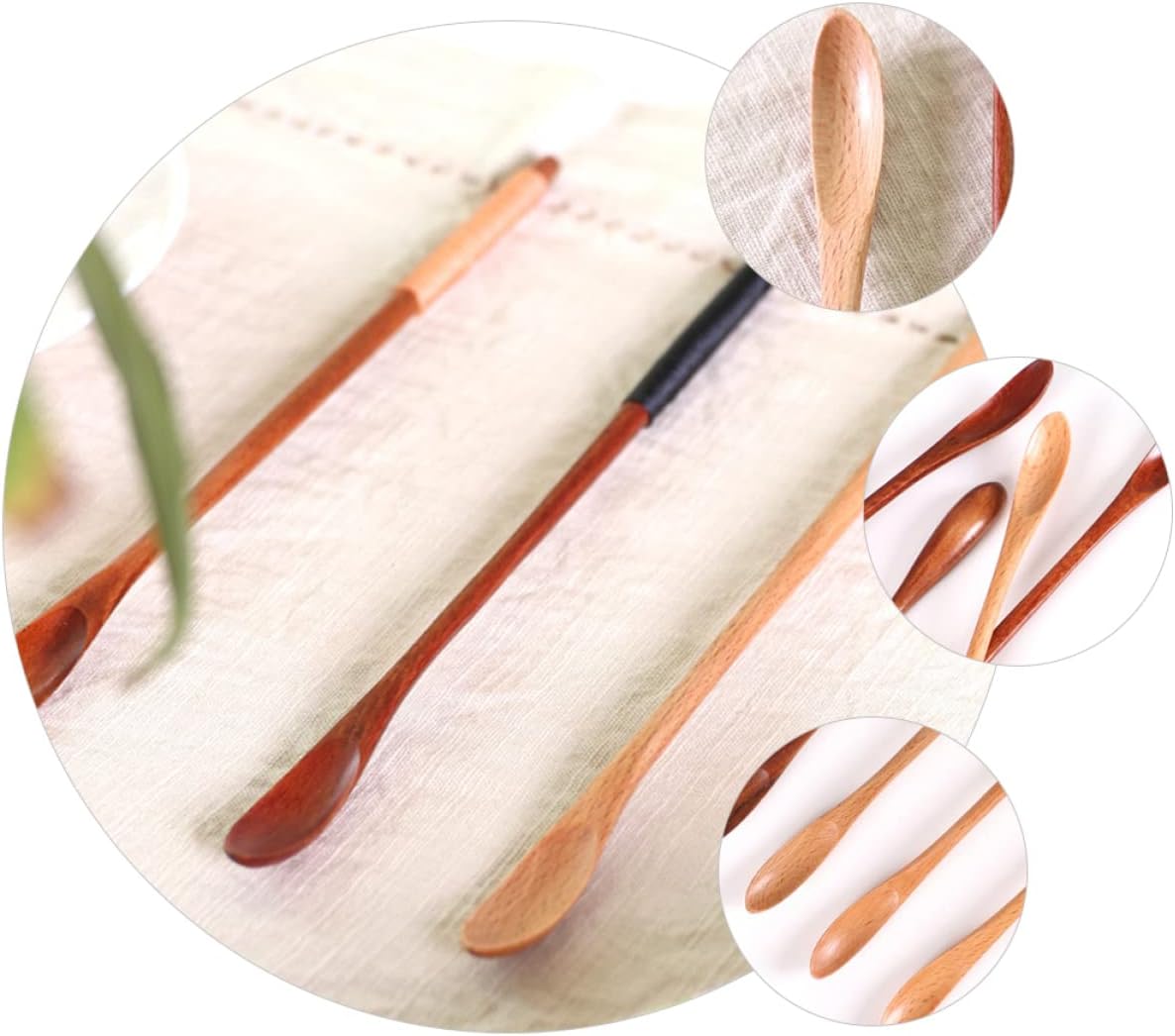 10 cucharas de miel largas naturales para cocinar cucharas para servir revolver, prensa de cocina antiadherente, utensilios de soda, té, café,