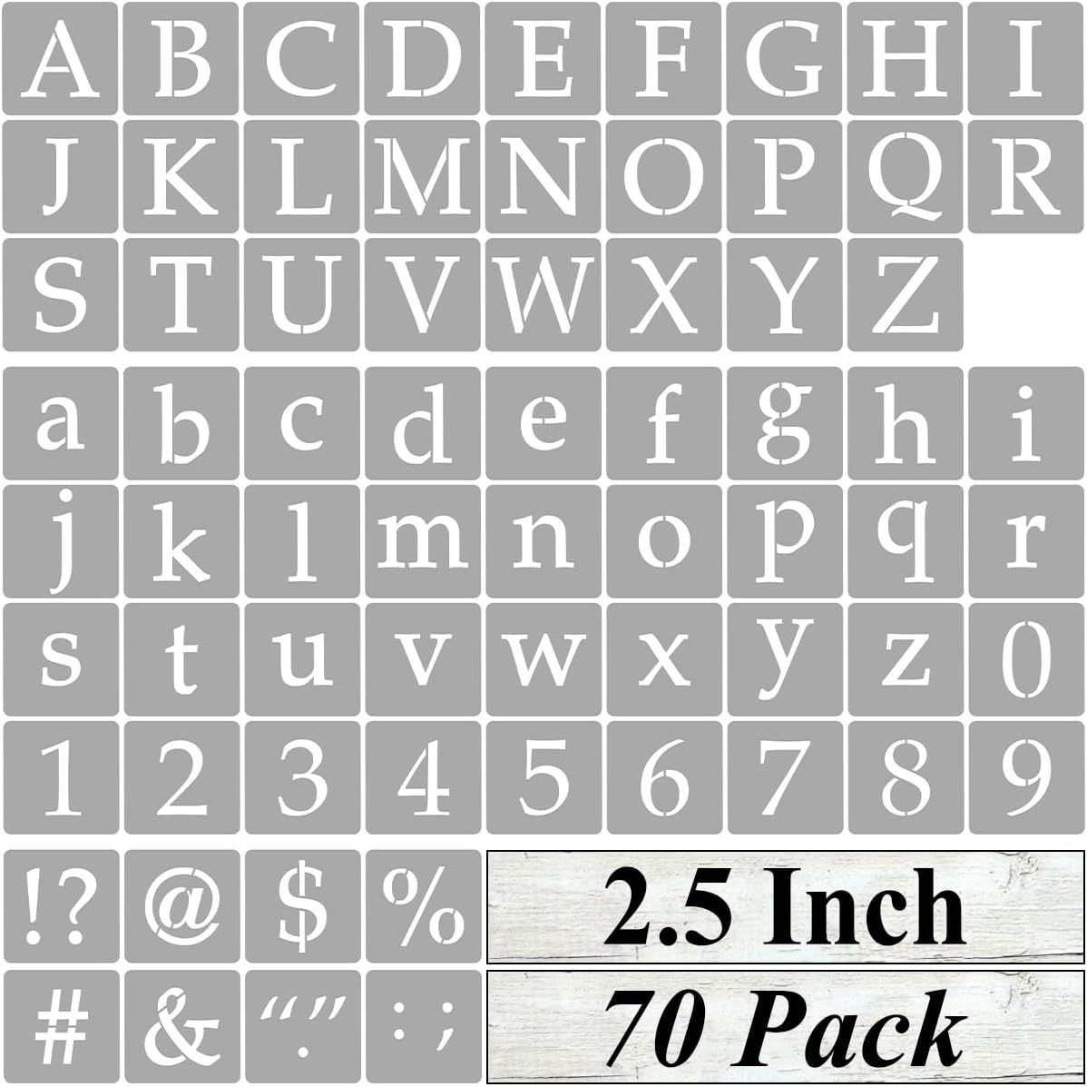 Plantillas de letras del alfabeto de 2.5 pulgadas para pintar, paquete de 70 plantillas de letras y números con letreros para pintar sobre madera,