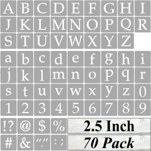 Plantillas de letras del alfabeto de 2.5 pulgadas para pintar, paquete de 70 plantillas de letras y números con letreros para pintar sobre madera, Plantillas de letras del alfabeto de 2.5 pulgadas para pintar, paquete de 70 plantillas de letras y números con letreros para pintar sobre madera,