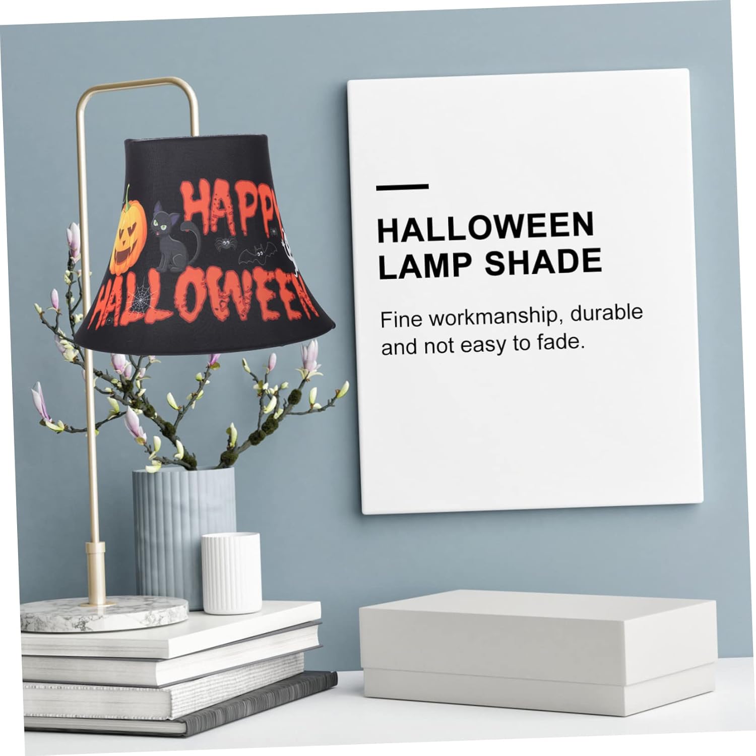 DOITOOL Pantalla de campana de repuesto para lámpara de noche de Halloween, pantalla de calabaza, pantalla de tambor, pantalla de tela, decoración