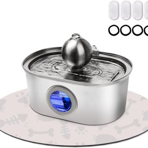 Fuente de agua de acero inoxidable para gatos en interiores, dispensador automático de agua para gatos de 108 oz3.2 L con ventana de nivel de agua, Fuente de agua de acero inoxidable para gatos en interiores, dispensador automático de agua para gatos de 108 oz3.2 L con ventana de nivel de agua,