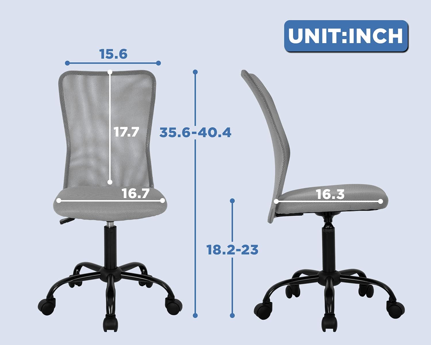Silla de oficina en casa, silla de escritorio de malla con respaldo medio, silla de computadora sin brazos, silla giratoria ergonómica, soporte de