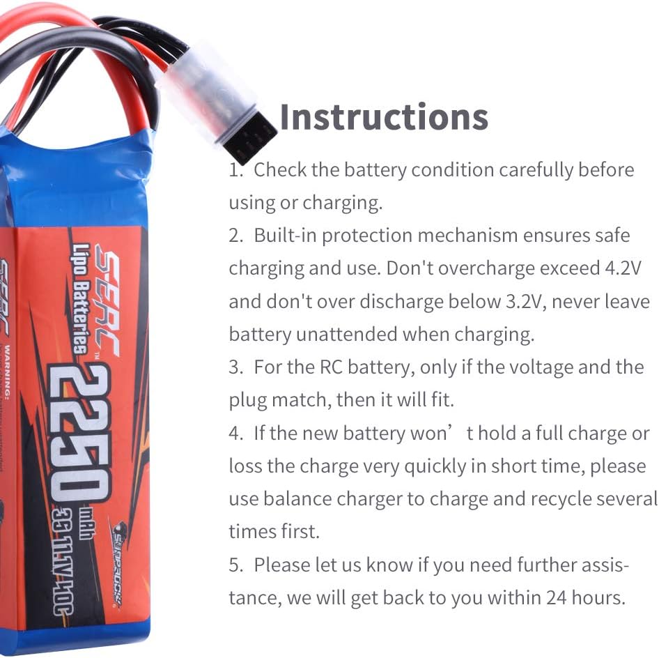 SUNPADOW Batería Lipo RC de 11.1V 3S 40C 2250mAh con conector XT60 recargable para avión RC Quadcopter, helicóptero, drone FPV Racing Hobby (2