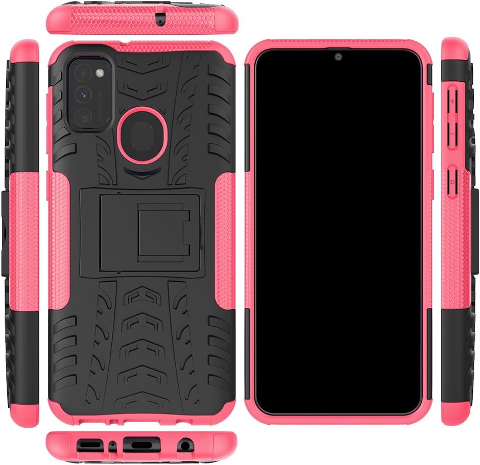 Asuwish Funda de teléfono para Samsung Galaxy M30s M21 con protector de pantalla de vidrio templado y soporte delgado, funda protectora híbrida