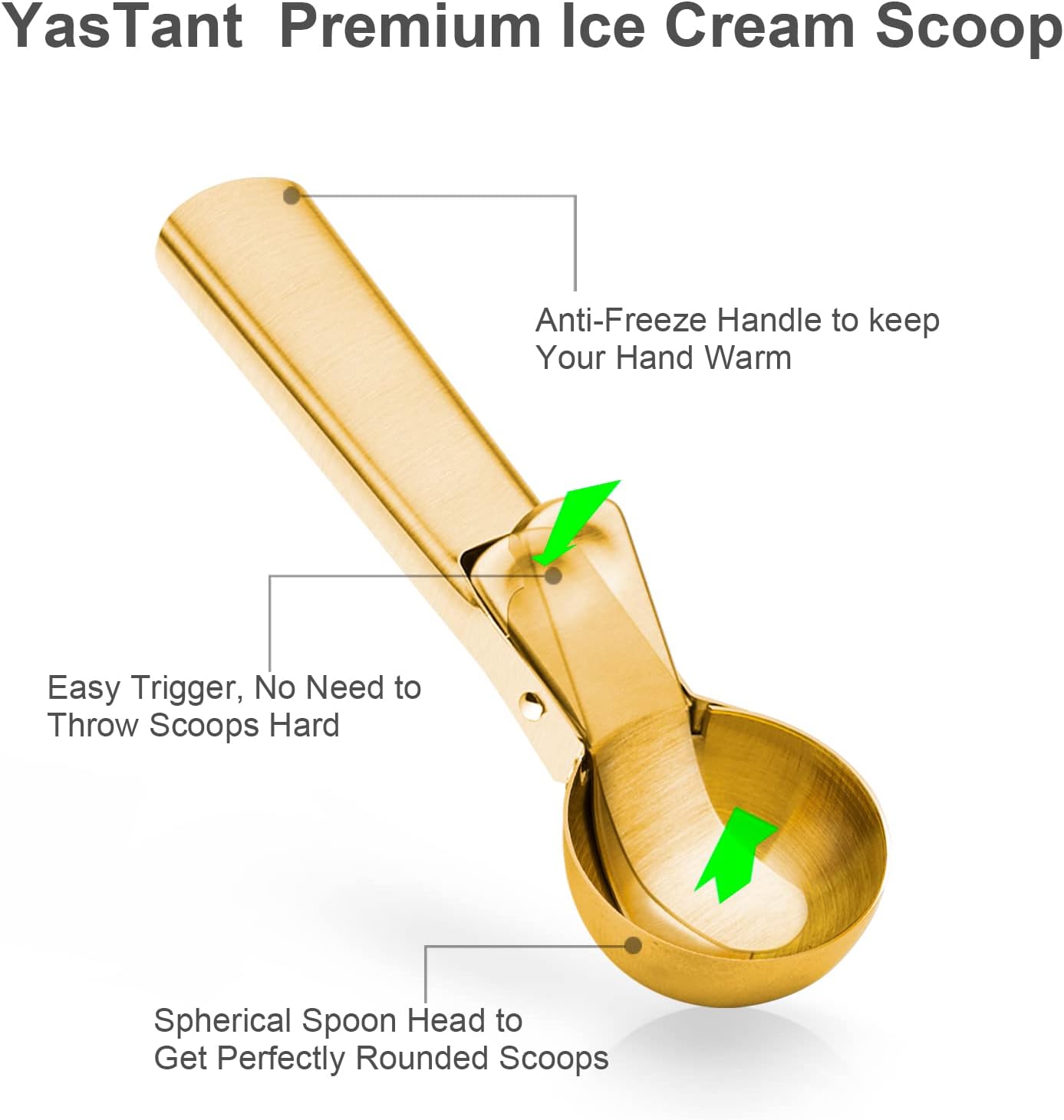 Cuchara de helado de alta calidad con gatillo de acero inoxidable, cuchara de metal resistente para helados, apta para lavavajillas, perfecta para