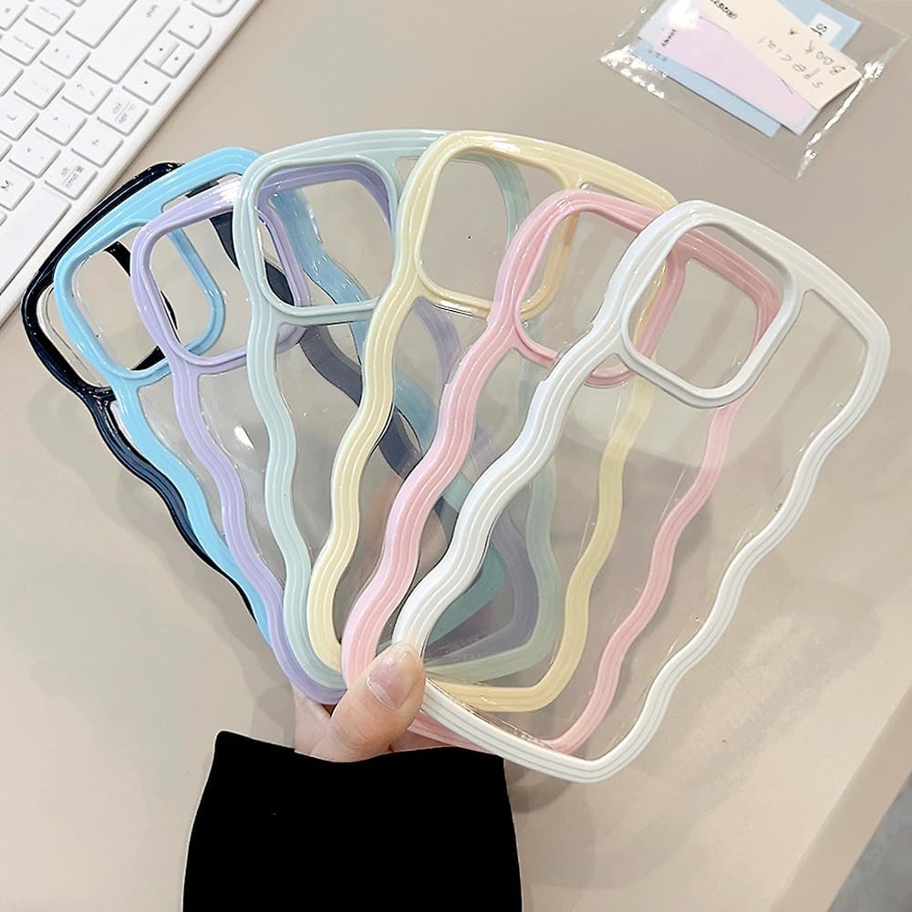 Funda con marco ondulado rizado para iPhone 15 Pro Max de 6.7 pulgadas, bonito patrón de forma de onda 2 en 1, a prueba de golpes, transparente,