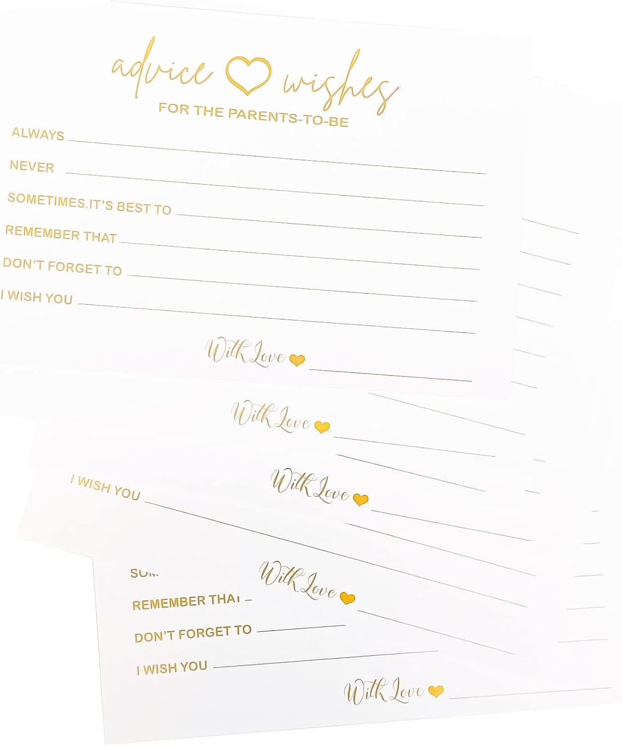 RXBC2011 Tarjetas de consejos y deseos para los padres para ser Baby Shower Games Tarjeta de consejos para mamá y papá nuevo paquete de 50 (dorado)