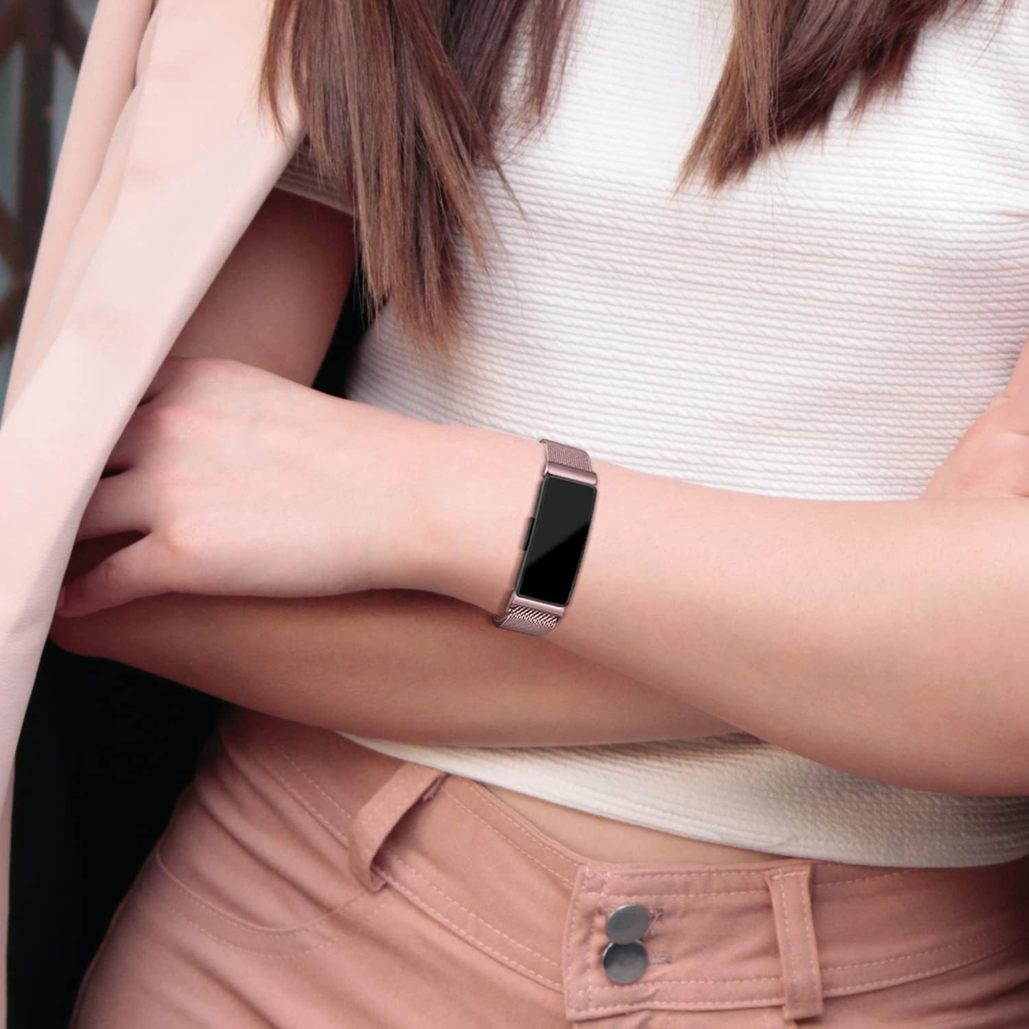 Paquete de 2 bandas de metal compatibles con Fitbit Inspire 2Fitbit Inspire HRFitbit Inspire para mujeres y hombres, pulseras de acero inoxidable de