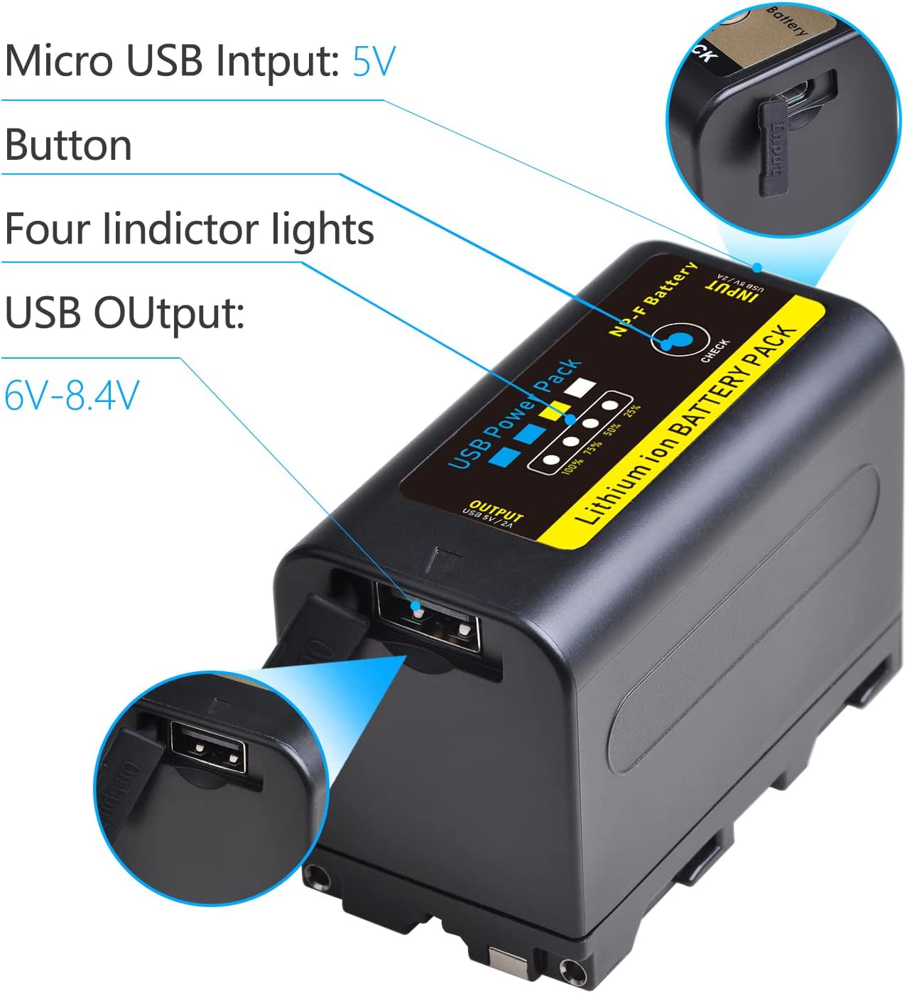 Paquete de 2 baterías NP-F750 para Sony NP-F970 NP-F975 NP-F980 NP-F960 NP-F770 NP-F550 y videocámaras Sony Handycam para YONGNUO Godox LED con