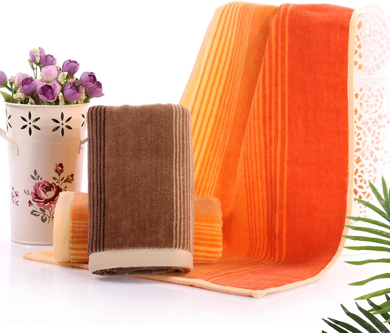 Pidada Juego de 4 toallas de mano con patrón de rayas, 100% algodón, suaves toallas decorativas para baño, 13.8 x 29.5 pulgadas (naranja)