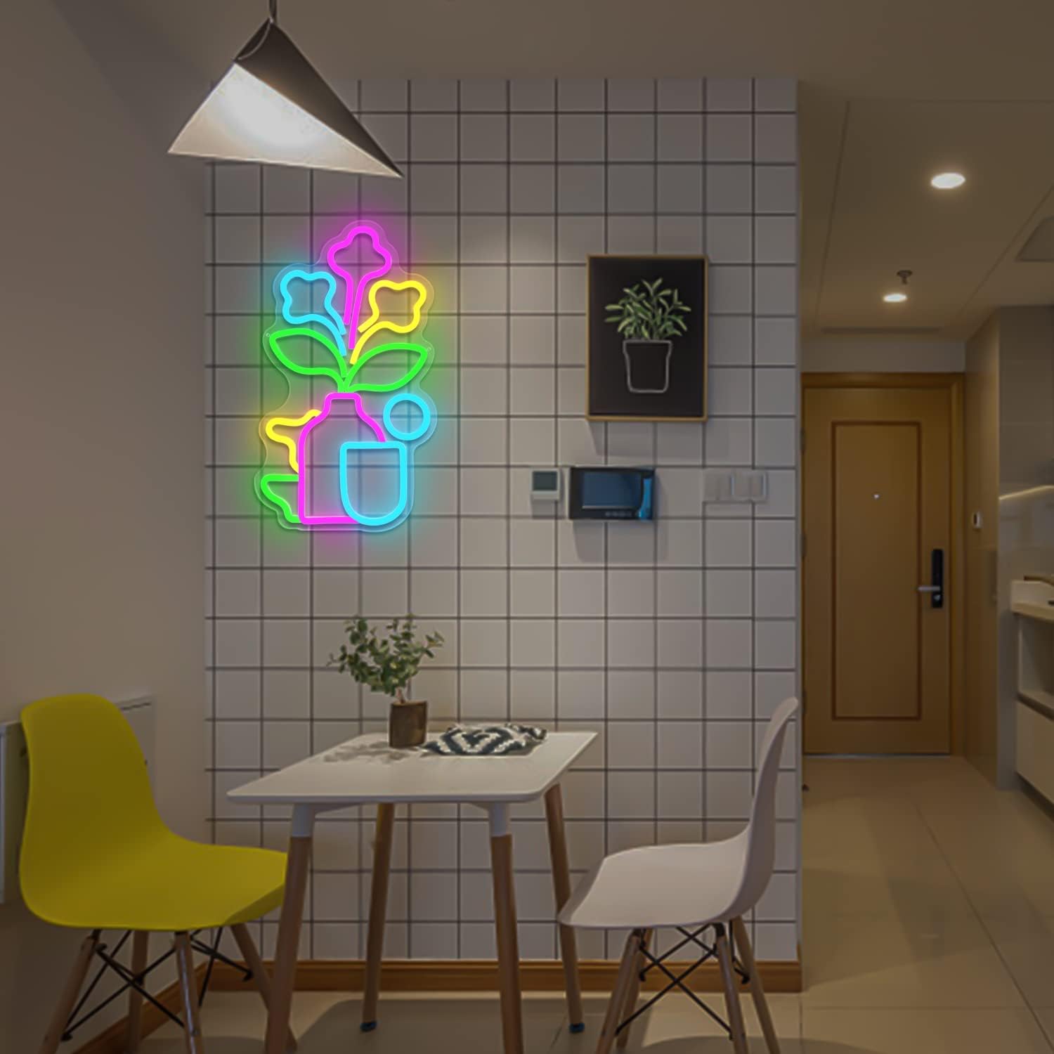 Letrero de neón de flores regulables, letreros de luces de neón para pared, multicolor, con forma de flor, letreros LED para plantas, letreros de