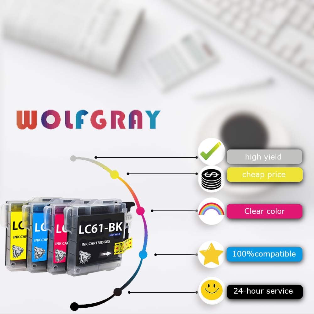 Wolfgray – Paquete de 12 cartuchos de tinta compatibles con LC61 LC65, repuesto para impresora Brother LC-61 LC-65 LC61BK LC61C LC61M LC61Y para