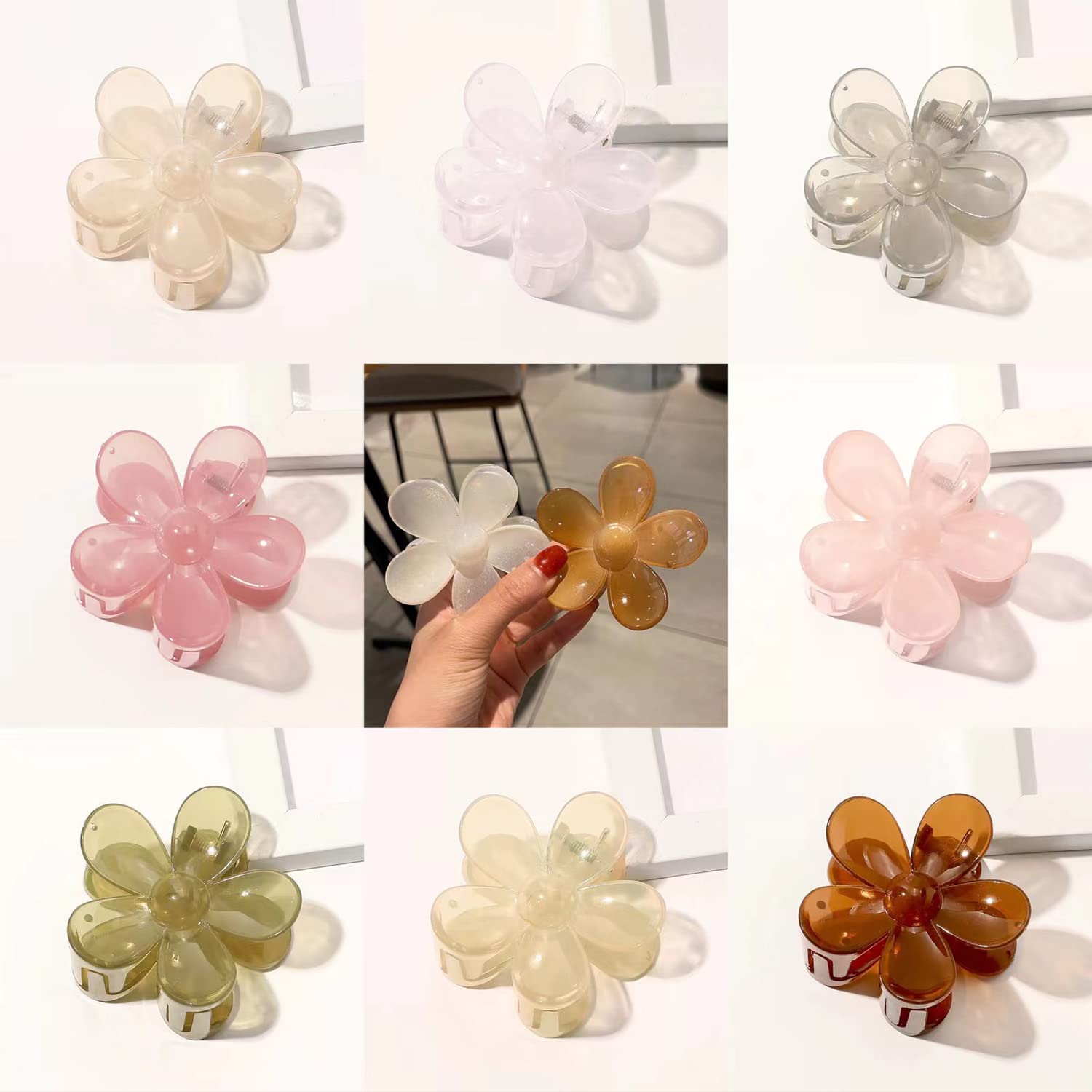 Pinzas para el cabello de flores, 8 pinzas antideslizantes para el cabello, pinzas de garra grandes, lindas pinzas para el cabello de sujeción