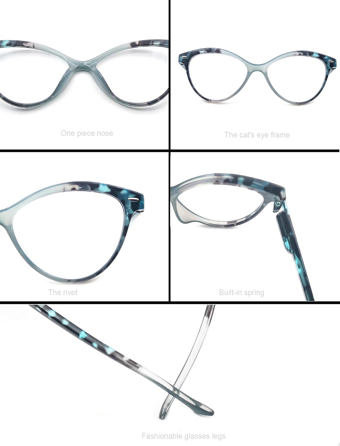 MODFANS Paquete de 4 lentes de lectura de diseño de ojo de gato para mujer con bisagra de resorte elegantes y cómodos