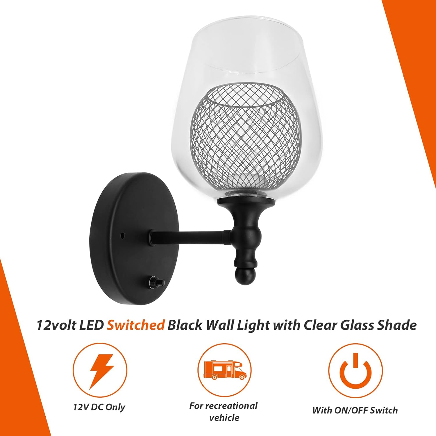 Dream lighting Lámpara LED para casa rodante, lámpara decorativa de pared para comedor, cocina, color negro mate de 3500 K, iluminación blanca
